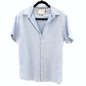Denim & Flower Button Up Shirt Mens Medium Light Blue Minimalist Coastal Casual